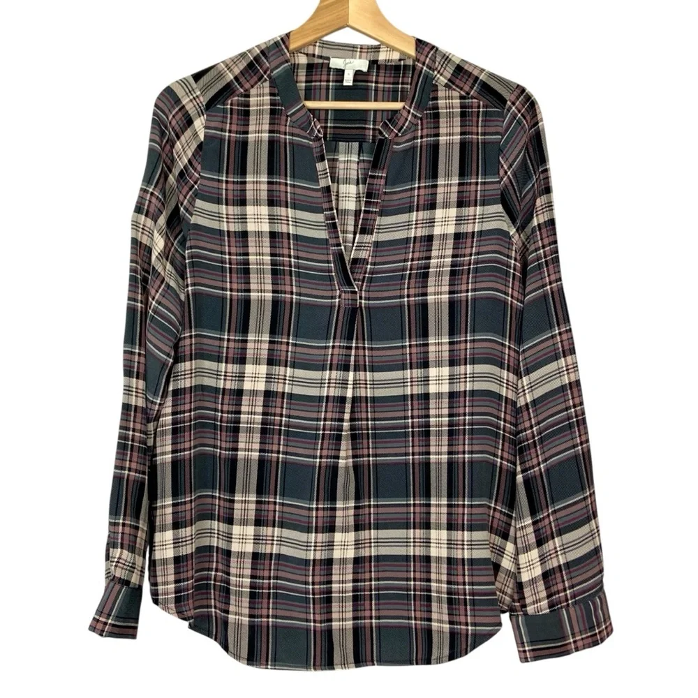 Joie Multicolor Plaid V-Neck Blouse